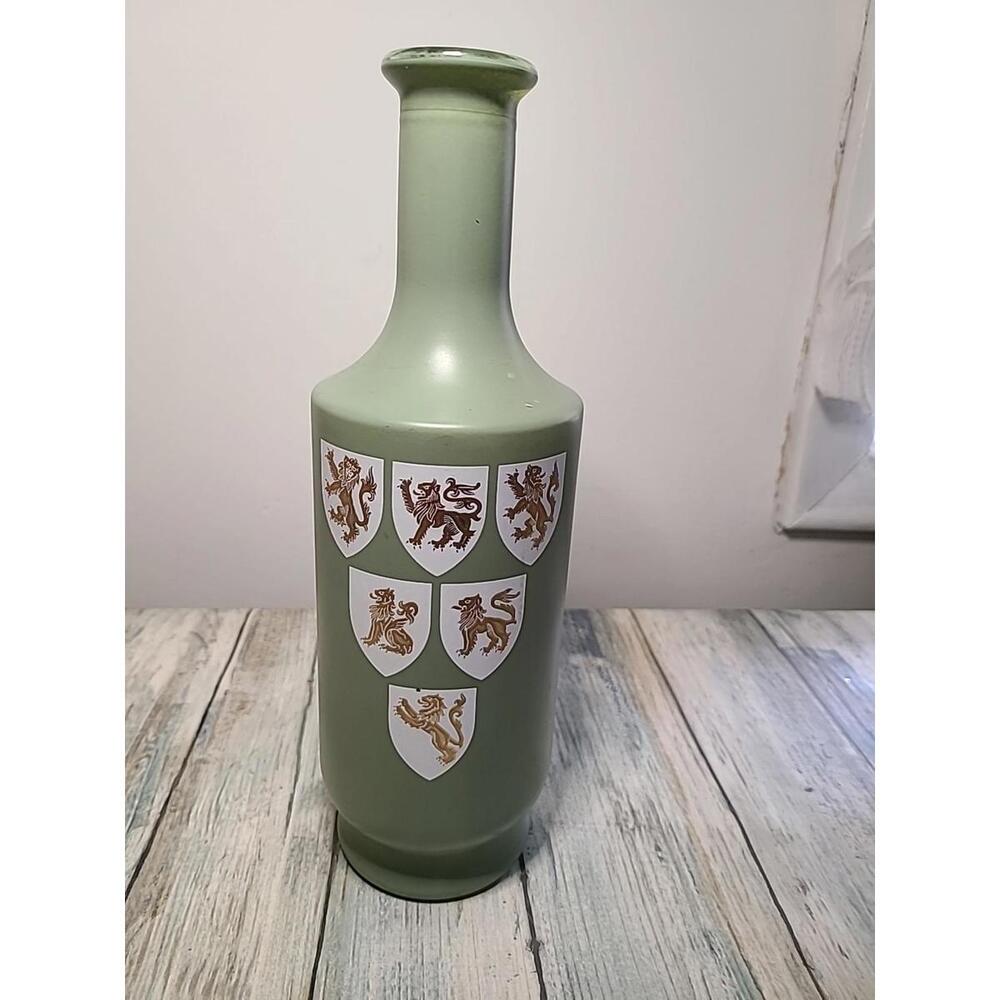 Old Fitzgerald Vintage sage green Glass Decanter Liquor Tournament Lion Crest
